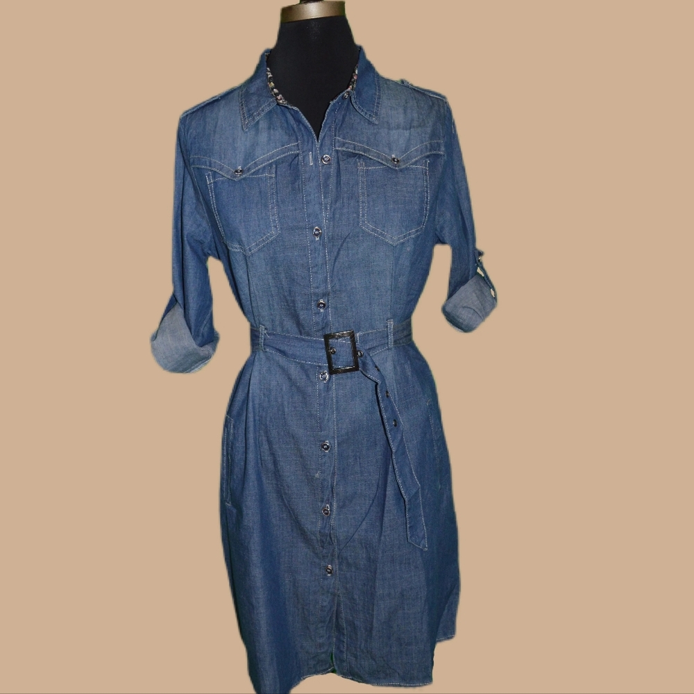 Denim Shirt Dress with Belt. Sizes: Various